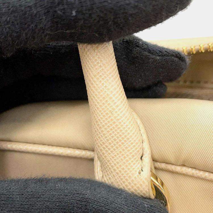 Pre Owned Prada Beige Saffiano Leather Re-Edition 1978 Medium Double Handle Bag