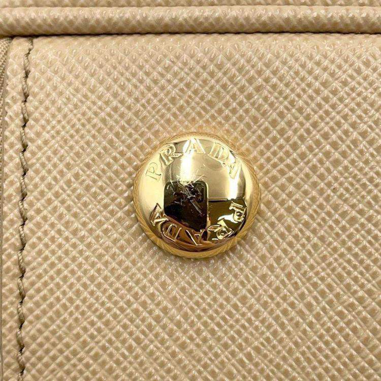 Pre Owned Prada Beige Saffiano Leather Re-Edition 1978 Medium Double Handle Bag