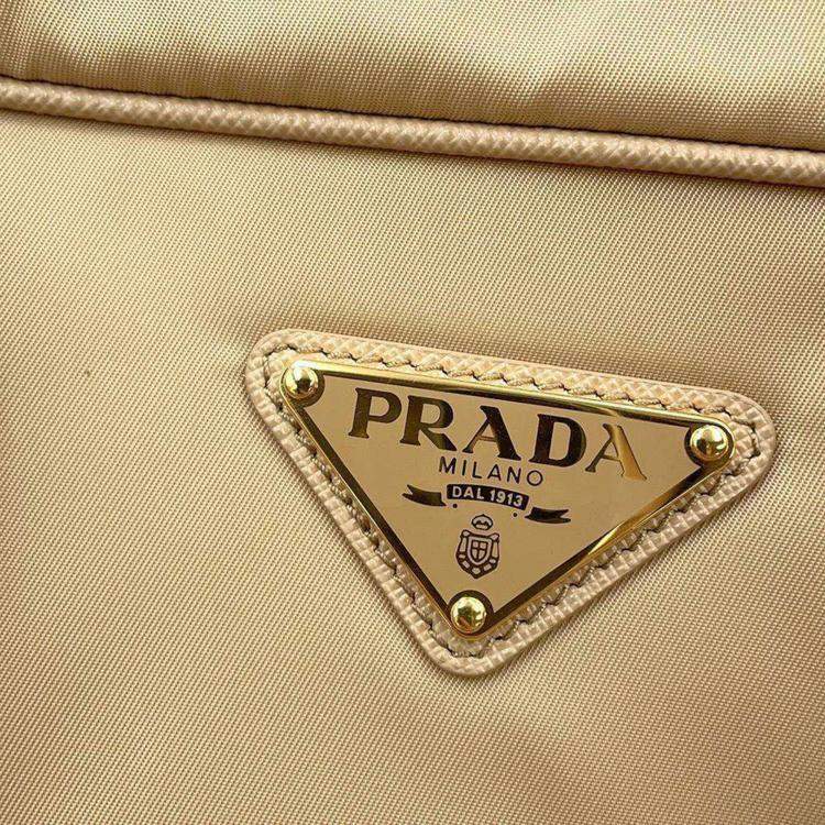 Pre Owned Prada Beige Saffiano Leather Re-Edition 1978 Medium Double Handle Bag