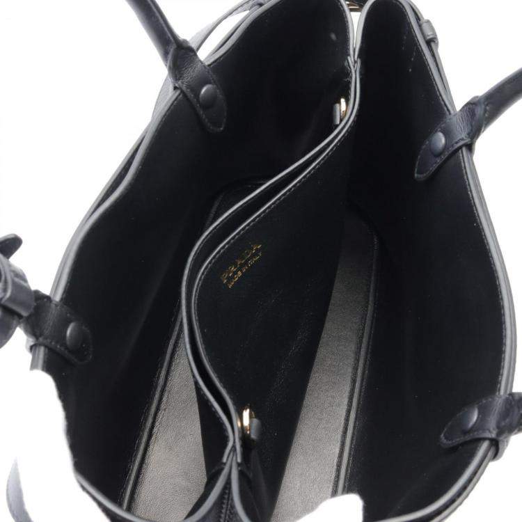 Pre Owned Prada Black Leather Buckle Belt Tote Bag