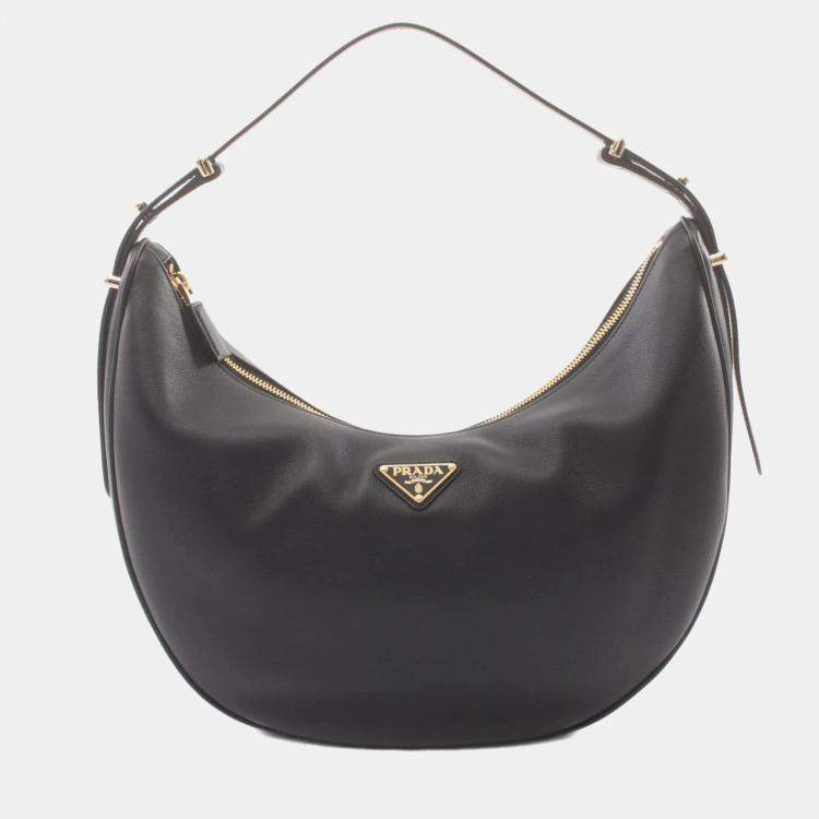 Pre Owned Prada Black Leather Soft Grain Hobo Bag