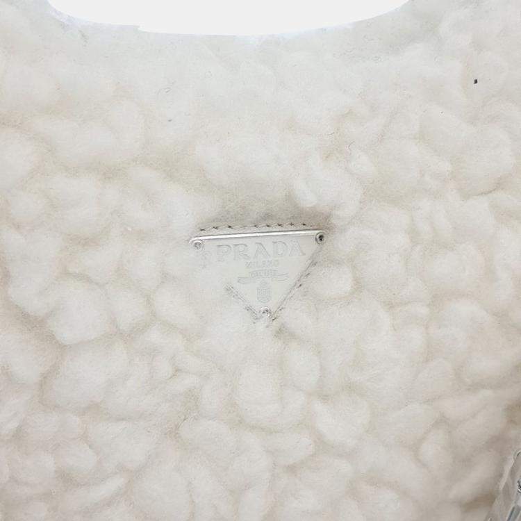 Pre Owned Prada Ivory Fur Chain Strap Shoulder Bag