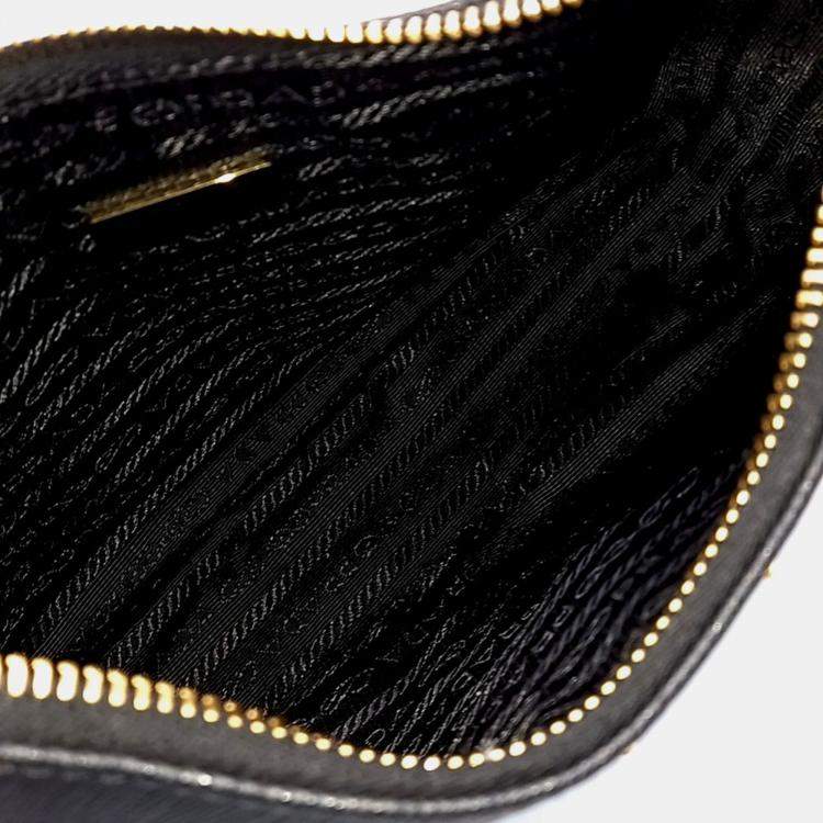 Pre Owned Prada Black Leather Luxe Chain Hobo Bag