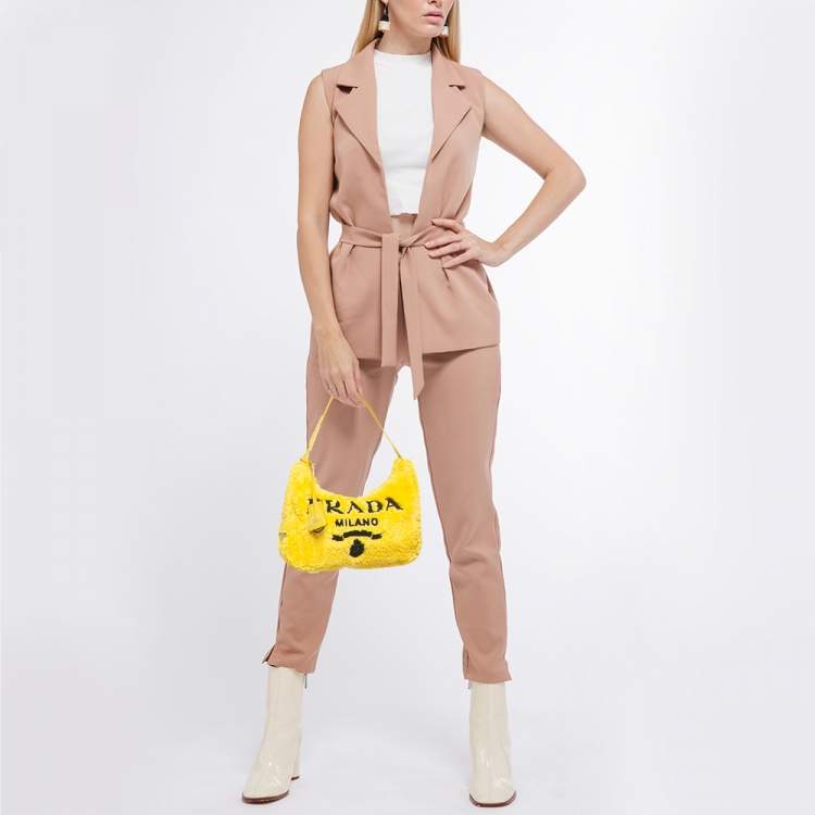 مملوكة مسبقًا Prada Yellow Terry Cloth Mini Re-Edition 2000 Baguette Bag