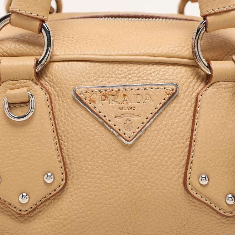 Pre Owned Prada Beige Vitello Daino Leather Rope Handle Bauletto Bowler Bag