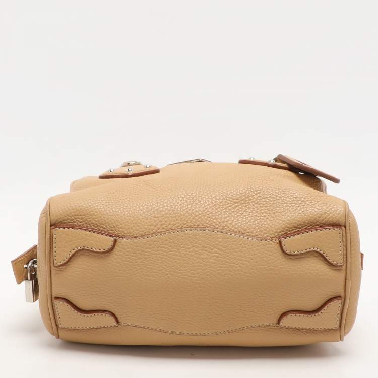 Pre Owned Prada Beige Vitello Daino Leather Rope Handle Bauletto Bowler Bag