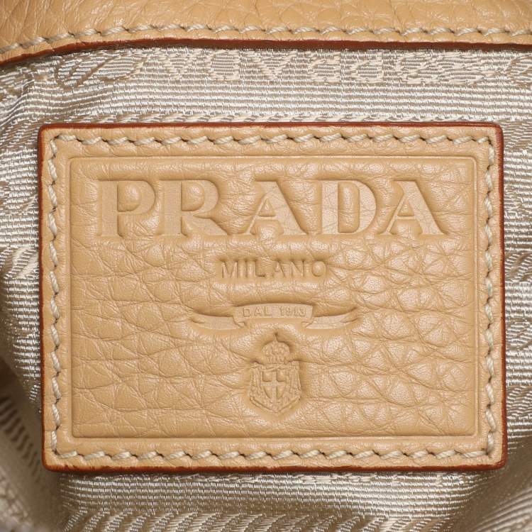 Pre Owned Prada Beige Vitello Daino Leather Rope Handle Bauletto Bowler Bag