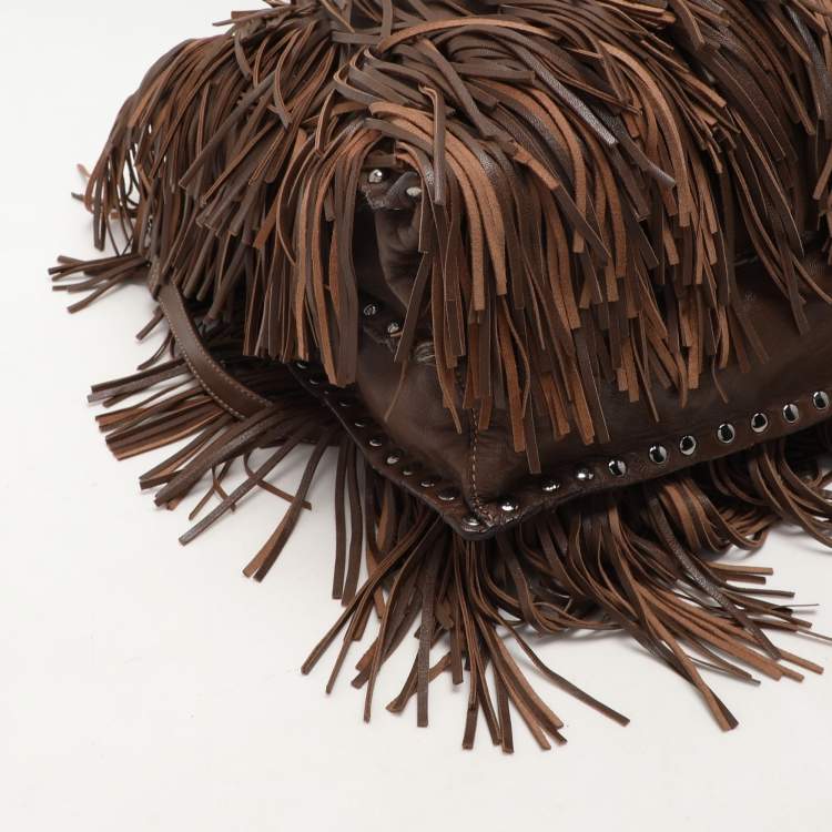 Pre Owned Prada Brown Leather Fringes Tote