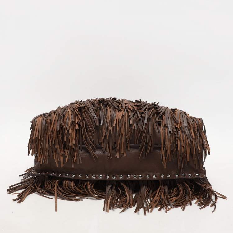 Pre Owned Prada Brown Leather Fringes Tote