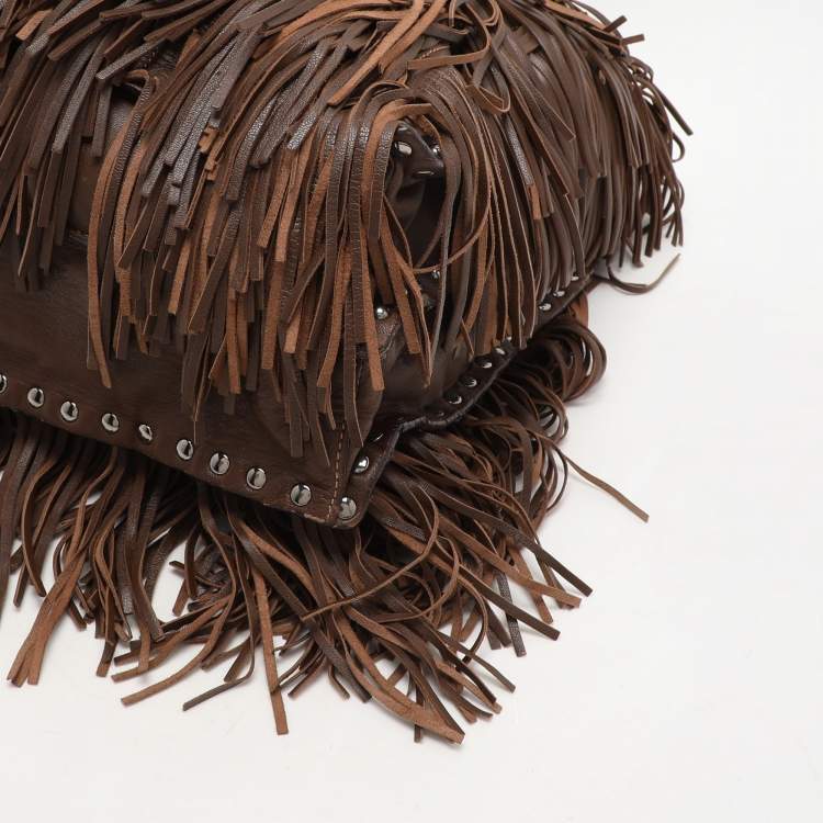 Pre Owned Prada Brown Leather Fringes Tote