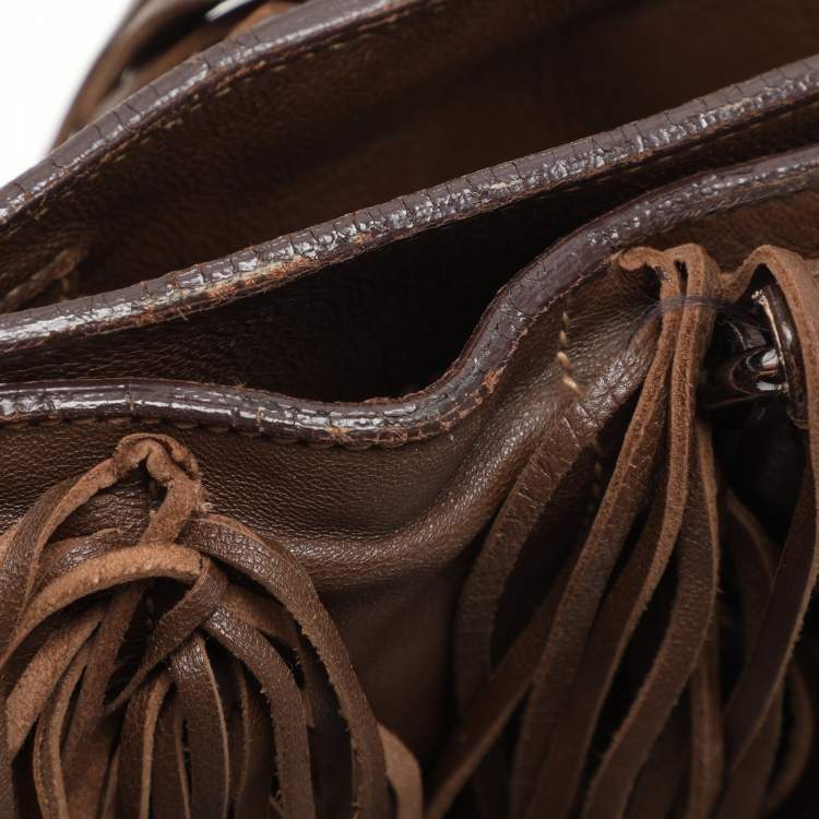 Pre Owned Prada Brown Leather Fringes Tote