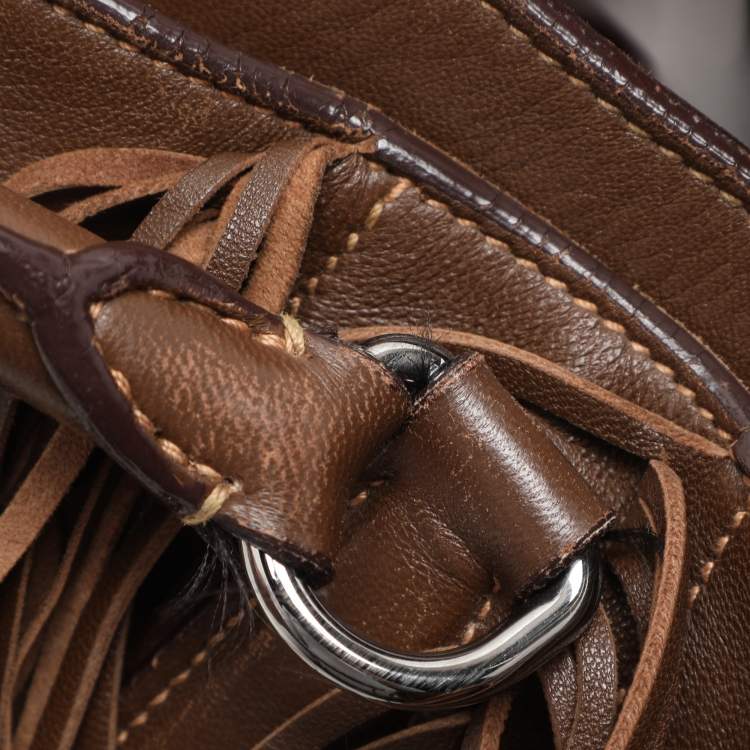 Pre Owned Prada Brown Leather Fringes Tote