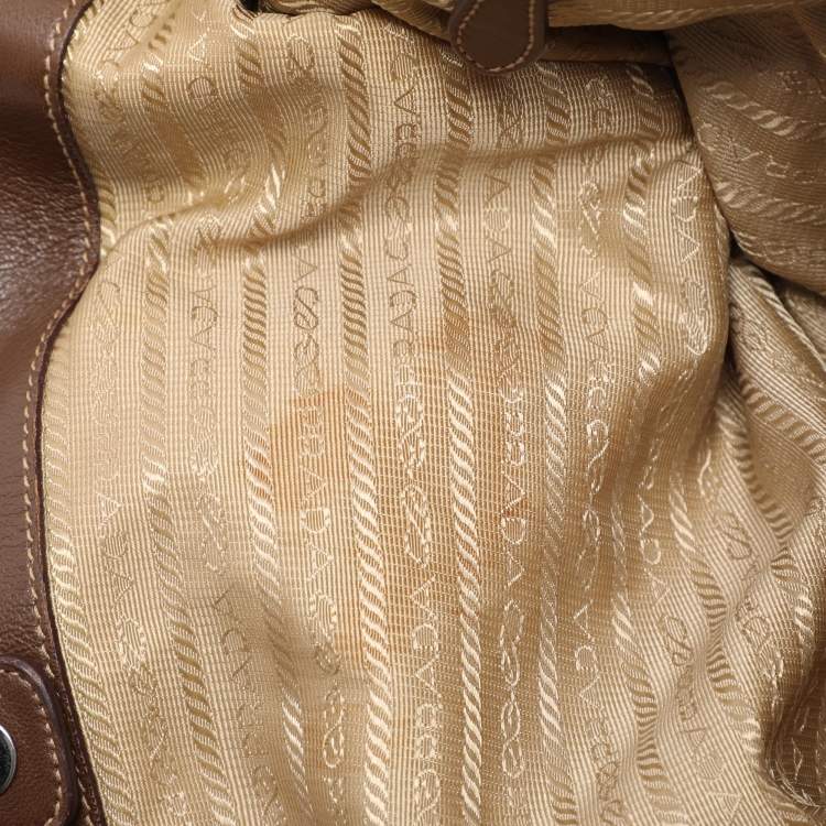 Pre Owned Prada Brown Leather Fringes Tote