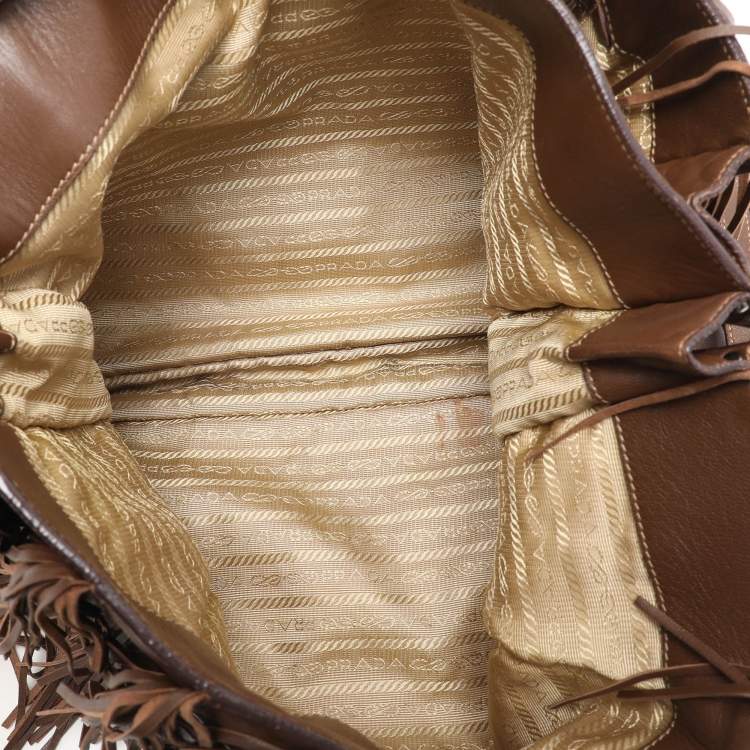 Pre Owned Prada Brown Leather Fringes Tote