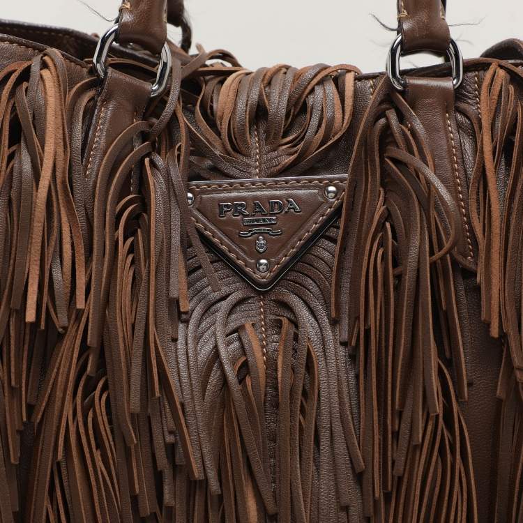 Pre Owned Prada Brown Leather Fringes Tote