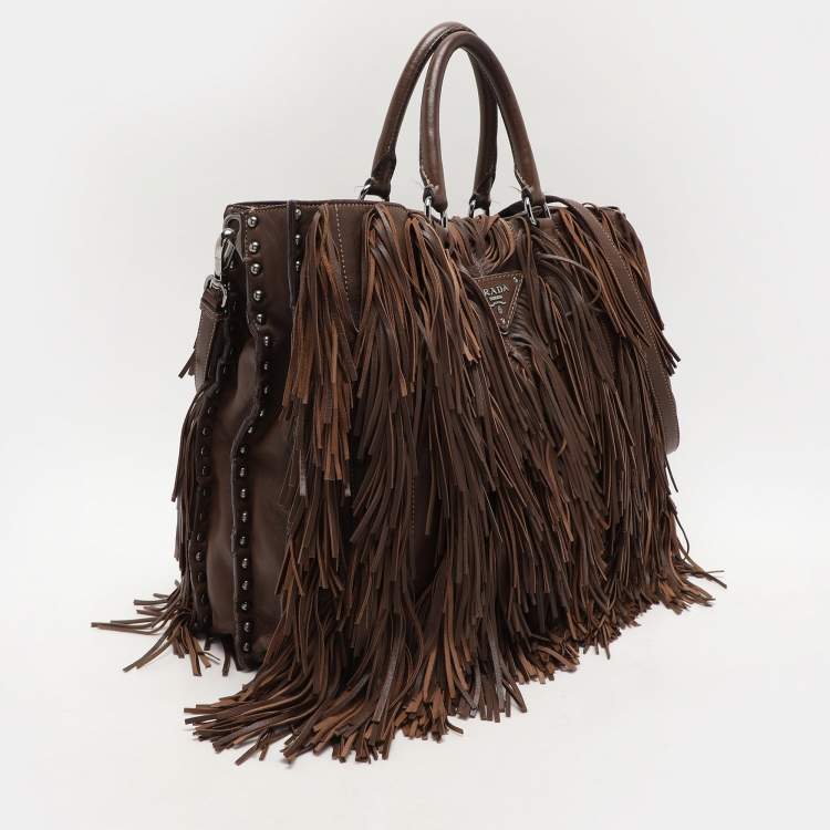 Pre Owned Prada Brown Leather Fringes Tote