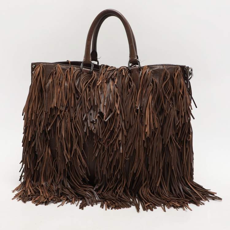 Pre Owned Prada Brown Leather Fringes Tote