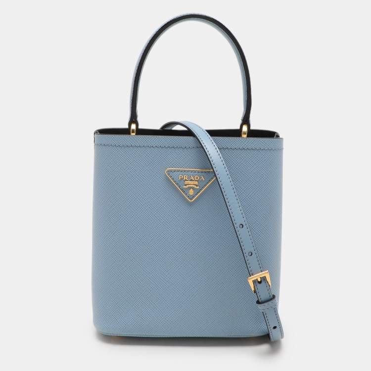 Pre Owned Prada Blue Leather Small Panier Top Handle Bag