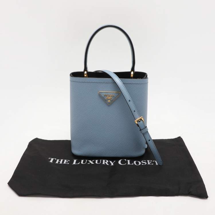 Pre Owned Prada Blue Leather Small Panier Top Handle Bag