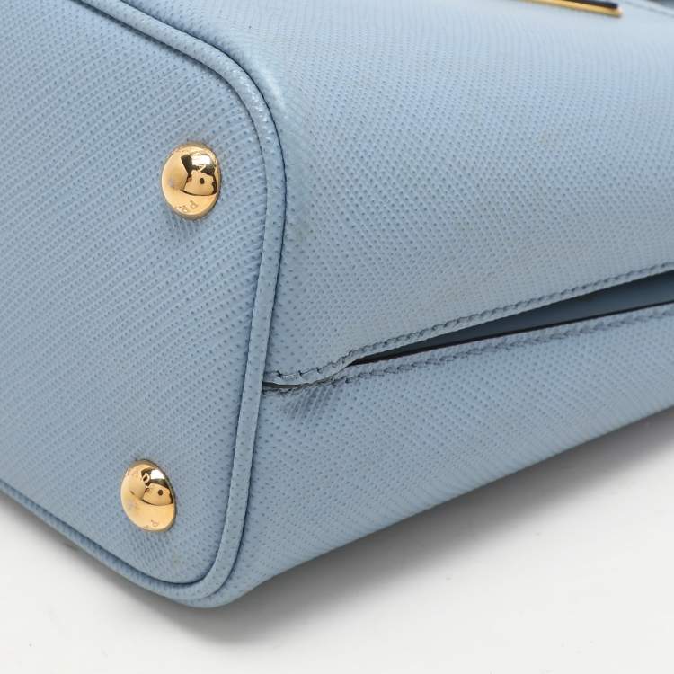 Pre Owned Prada Blue Leather Small Panier Top Handle Bag