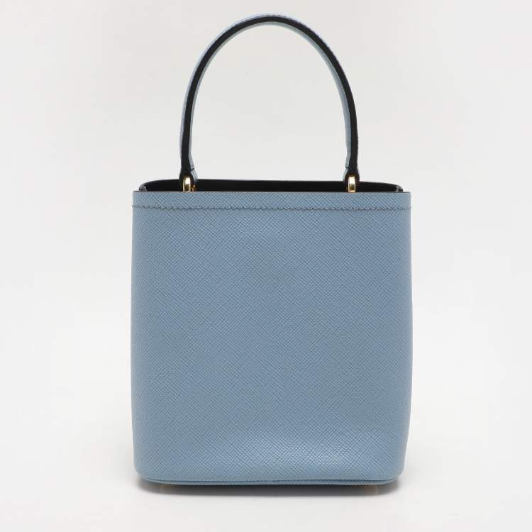 Pre Owned Prada Blue Leather Small Panier Top Handle Bag