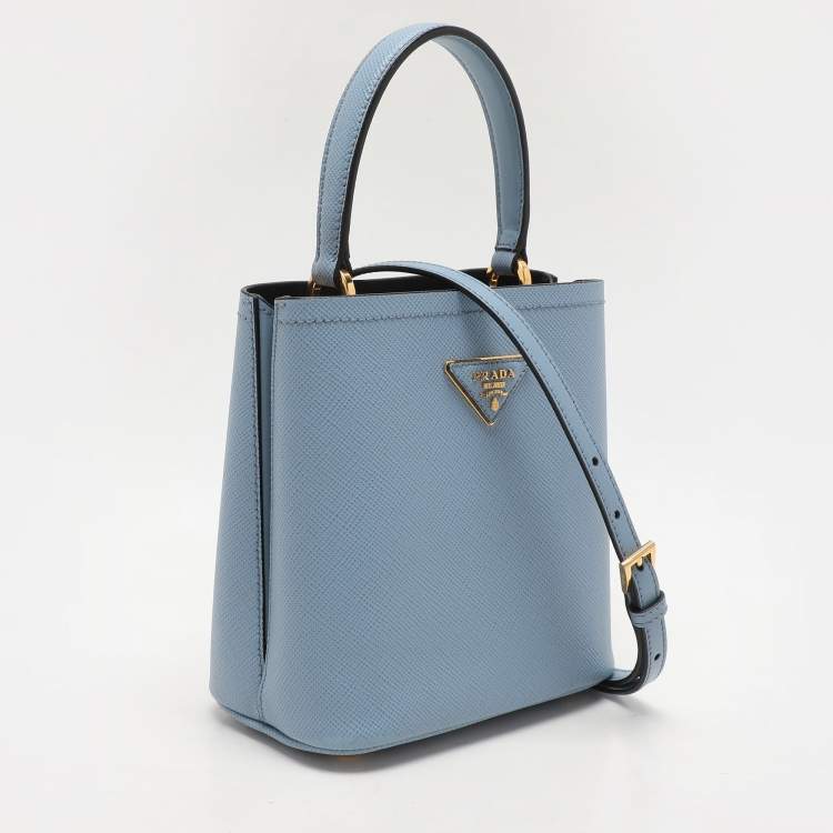 Pre Owned Prada Blue Leather Small Panier Top Handle Bag