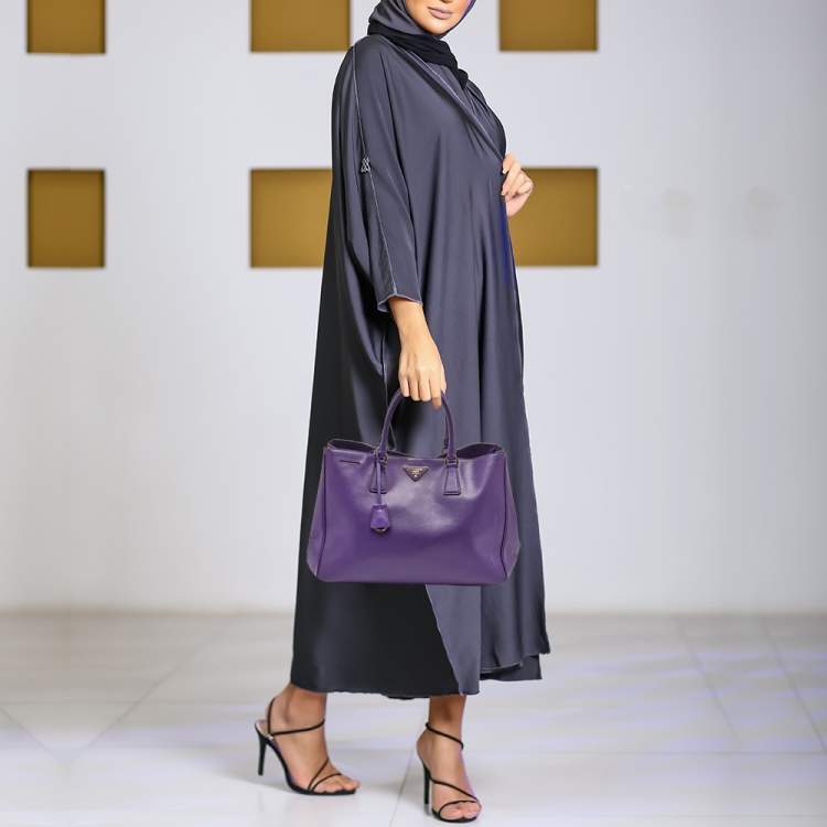 Pre Owned Prada Purple Saffiano Leather Medium Galleria Tote