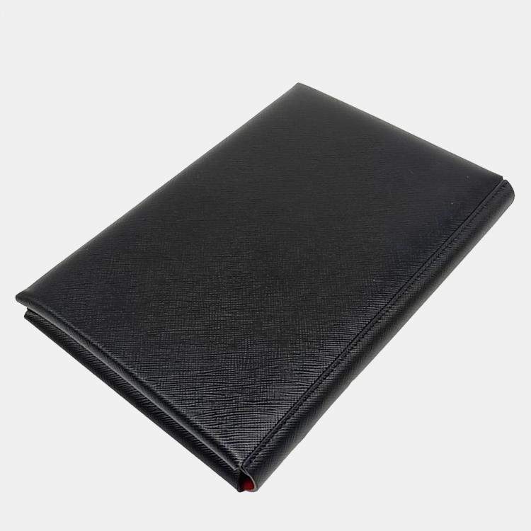 Pre Owned Prada Black Red Leather Saffiano Document Clutch Bag