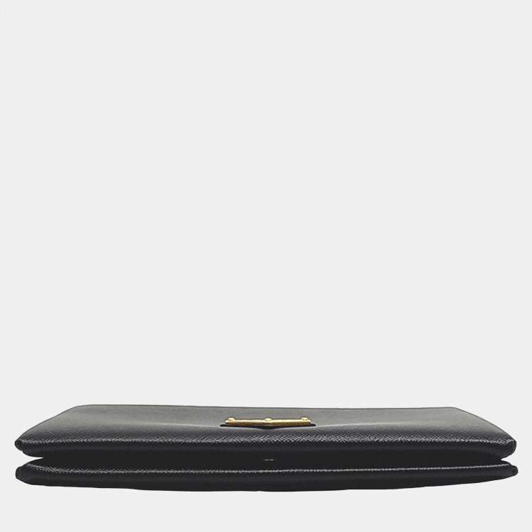 Pre Owned Prada Black Red Leather Saffiano Document Clutch Bag