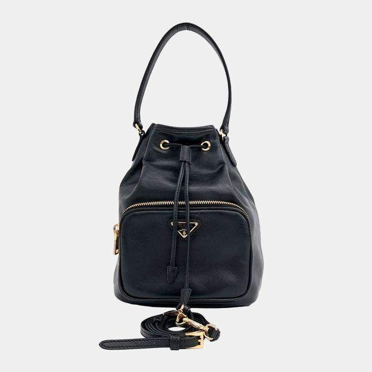 Pre Owned Prada Black Leather Bucket Tote Bag