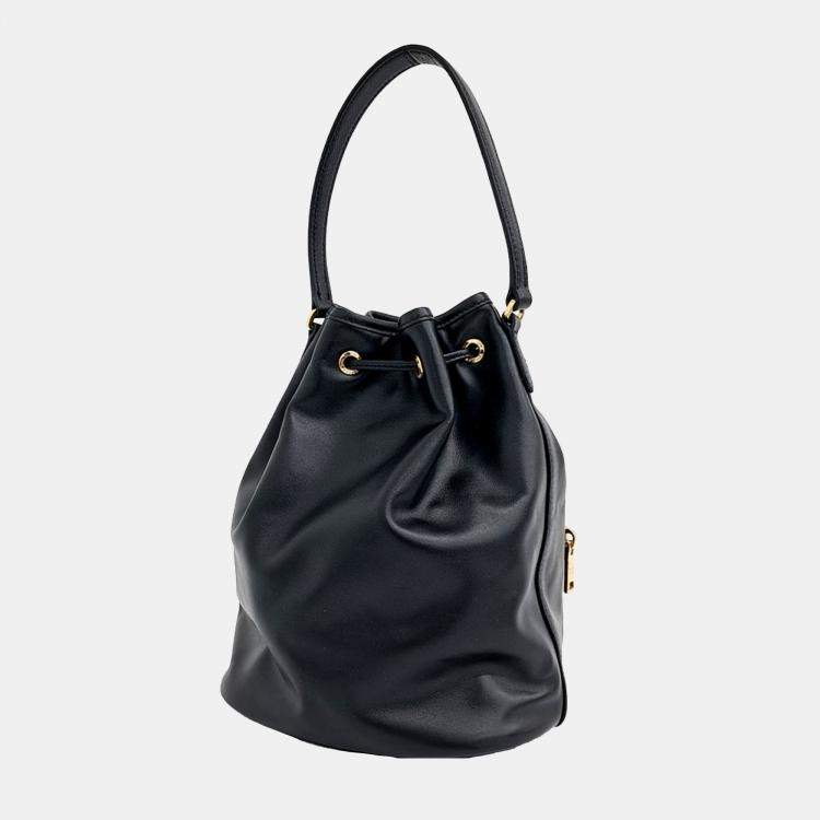 Pre Owned Prada Black Leather Bucket Tote Bag