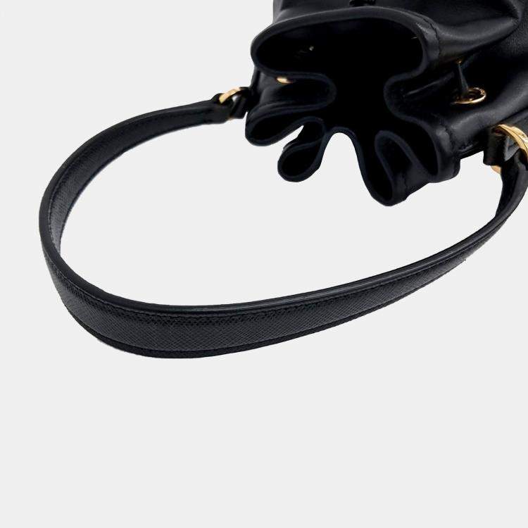 Pre Owned Prada Black Leather Bucket Tote Bag