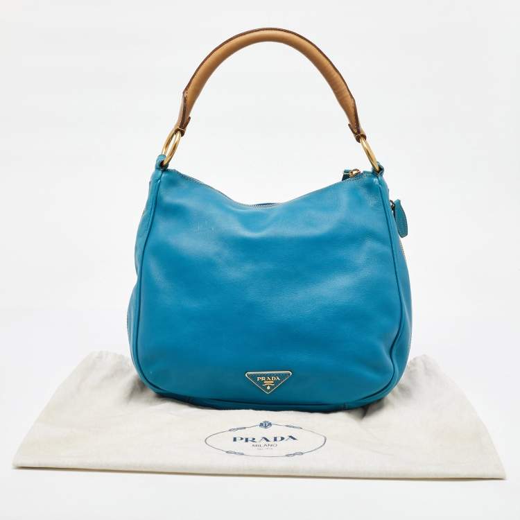 Pre Owned Prada Blue Cervo Leather Zip Around Hobo