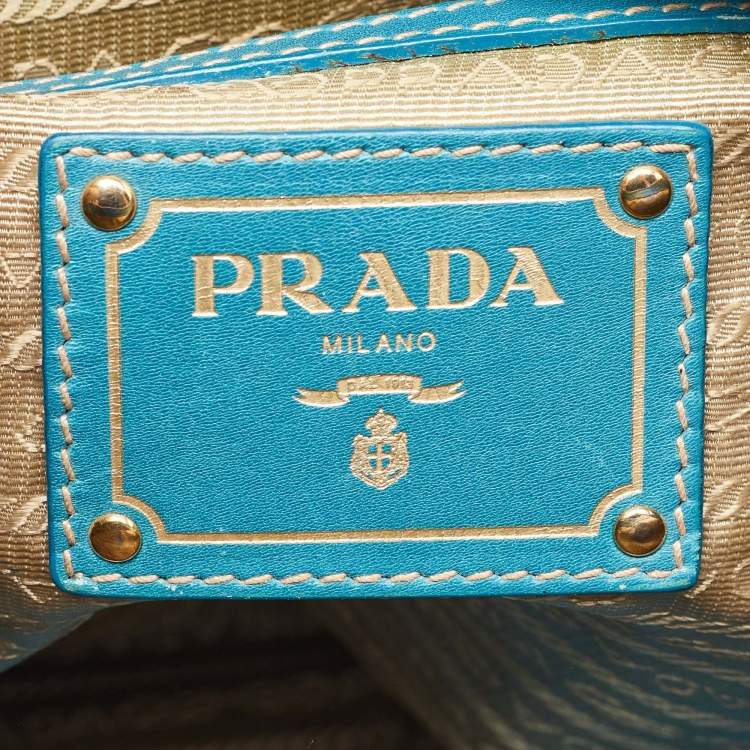 Pre Owned Prada Blue Cervo Leather Zip Around Hobo
