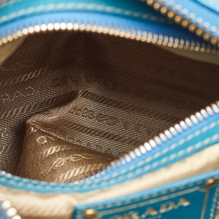 Pre Owned Prada Blue Cervo Leather Zip Around Hobo