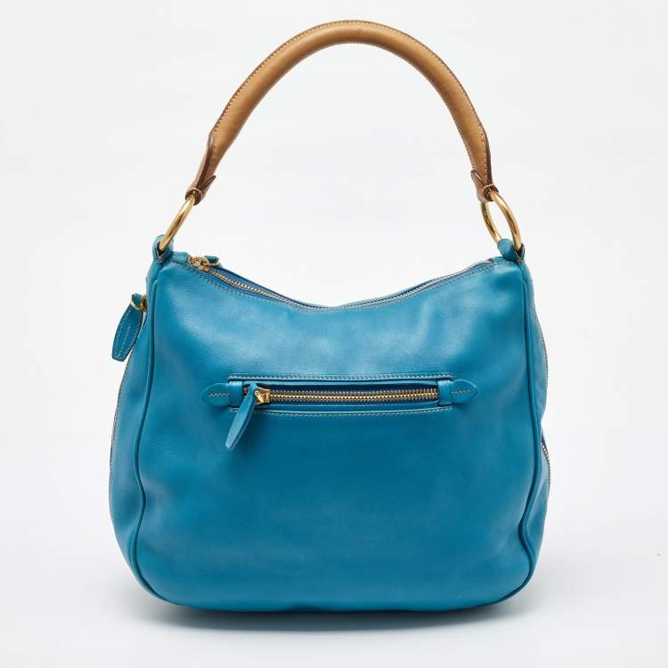 Pre Owned Prada Blue Cervo Leather Zip Around Hobo