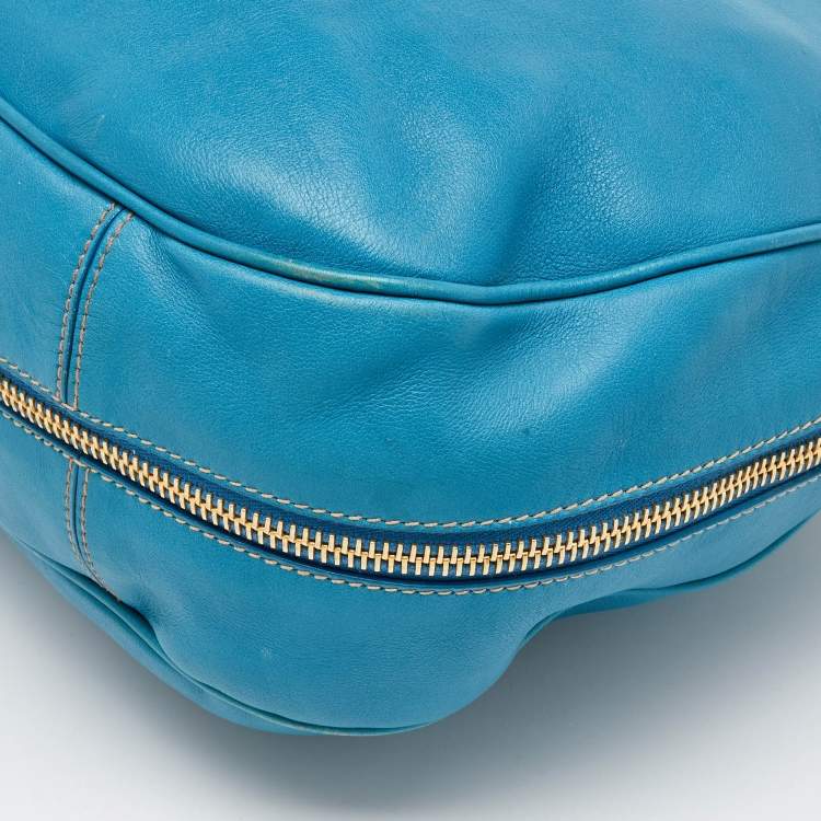 Pre Owned Prada Blue Cervo Leather Zip Around Hobo