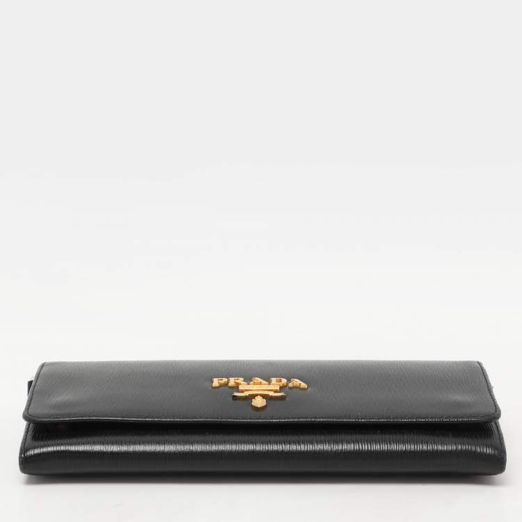 Pre Owned Prada Black Saffiano Move Leather Chain Wallet On Chain