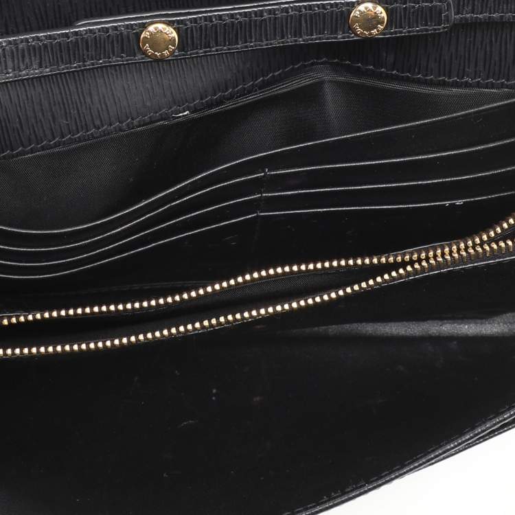Pre Owned Prada Black Saffiano Move Leather Chain Wallet On Chain