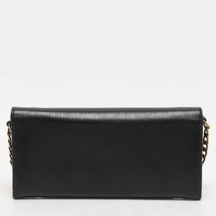 Pre Owned Prada Black Saffiano Move Leather Chain Wallet On Chain