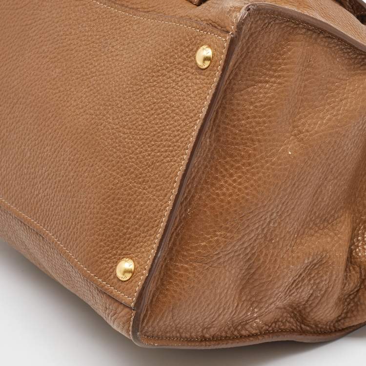 Pre Owned Prada Brown Leather Daino Front Pocket Tote