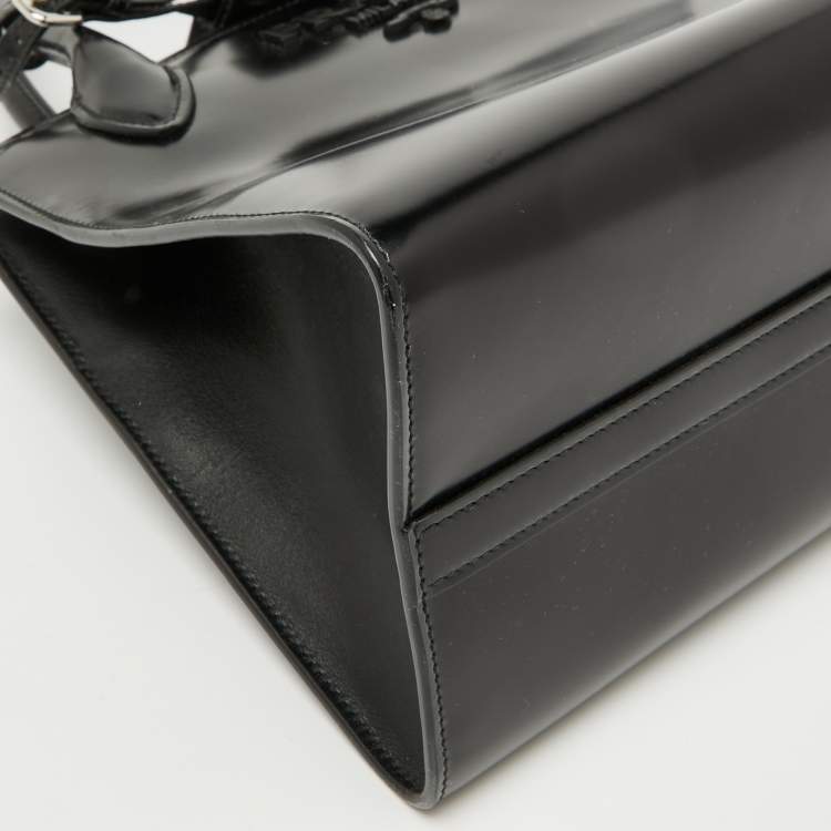 Pre Owned Prada Black Leather Small Monochrome Tote