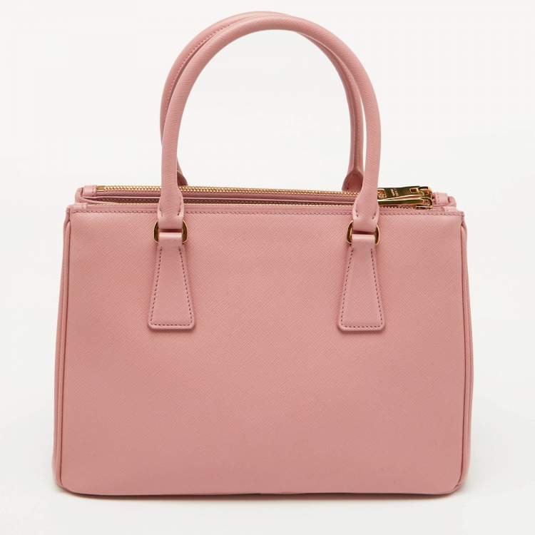 Pre Owned Prada Light Pink Leather Medium Galleria Double Zip Tote
