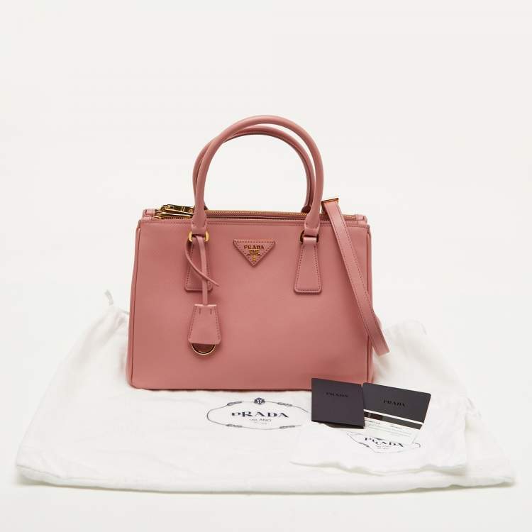 Pre Owned Prada Light Pink Leather Medium Galleria Double Zip Tote