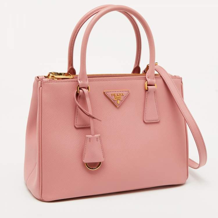 Pre Owned Prada Light Pink Leather Medium Galleria Double Zip Tote