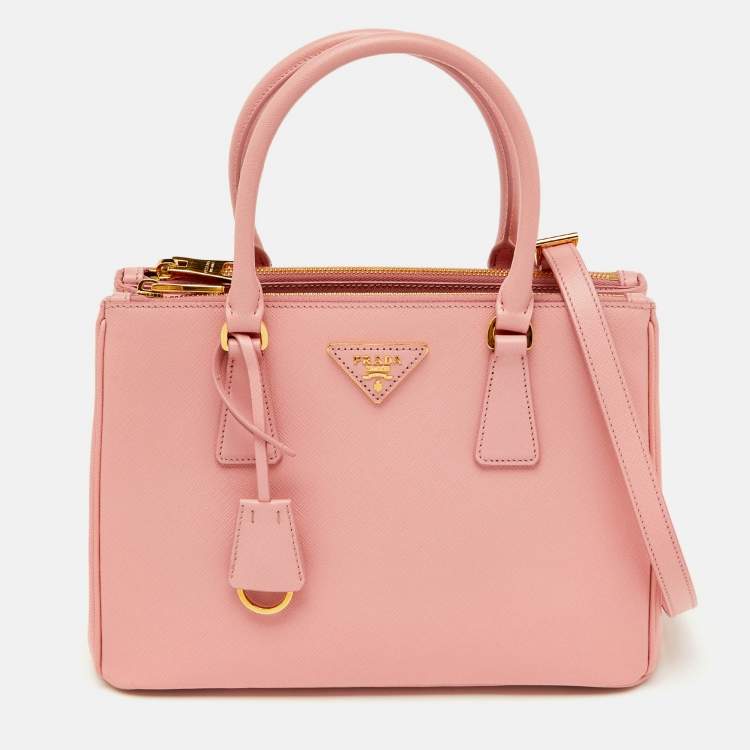 Pre Owned Prada Light Pink Leather Medium Galleria Double Zip Tote