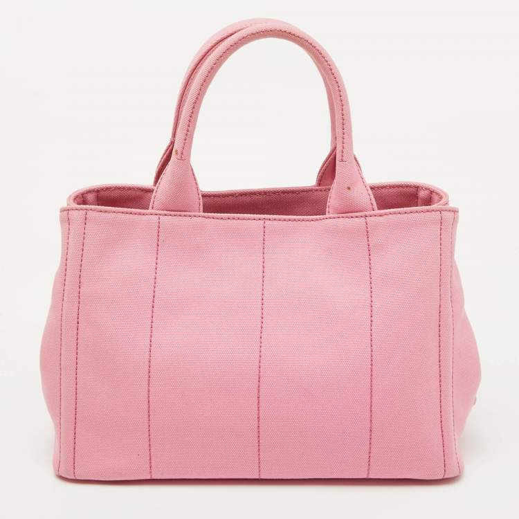 Pre Owned Prada Light Pink Canvas Logo Small Canapa Tote