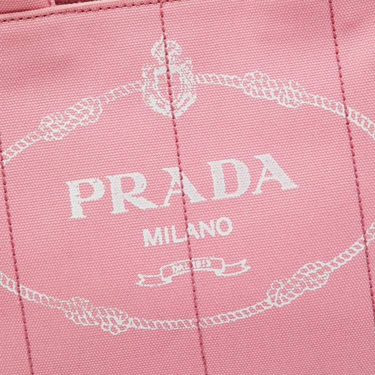 Pre Owned Prada Light Pink Canvas Logo Small Canapa Tote