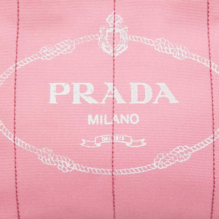 Pre Owned Prada Light Pink Canvas Logo Small Canapa Tote
