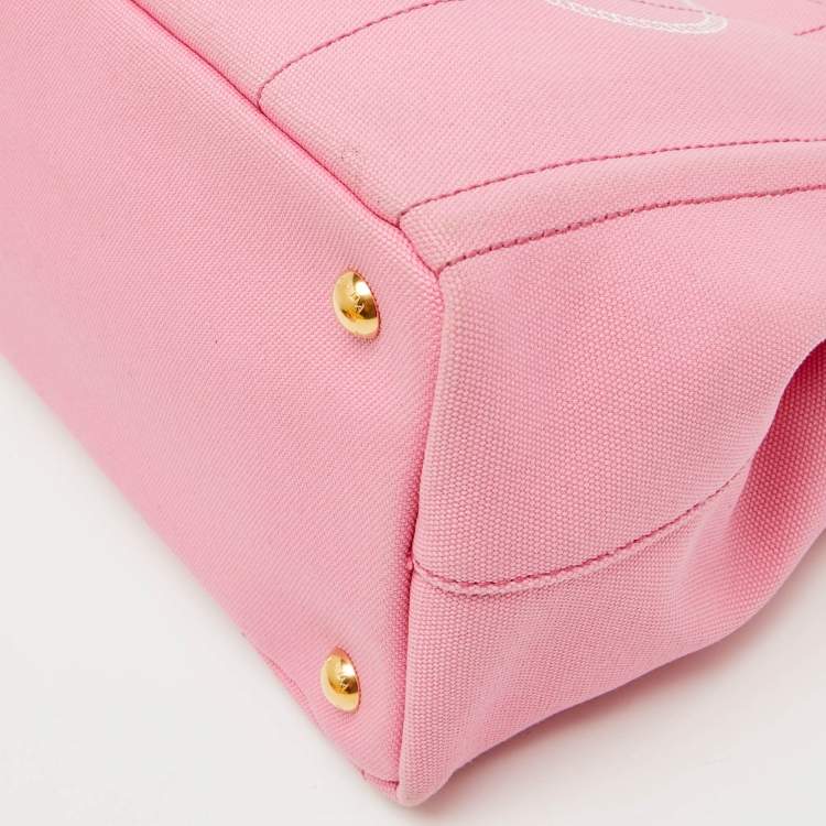 Pre Owned Prada Light Pink Canvas Logo Small Canapa Tote